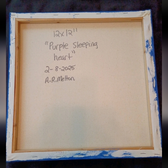 Handpainted Purple Sleeping Heart Acrylic Painting Wall Decor 12x12" - Picture 2 of 2